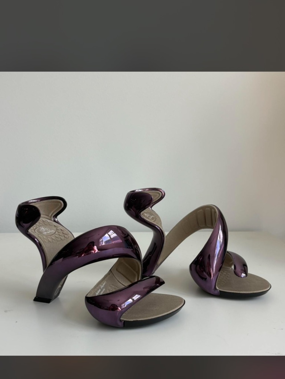 Metallic Plum Sculptural High-Heel Sandals - Women